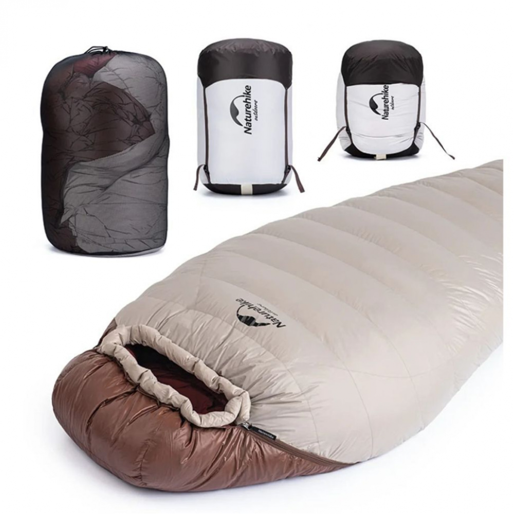 Спальник з натуральним пухом Naturehike Snowbird NH20YD001, p-р L, коричневий 380 г