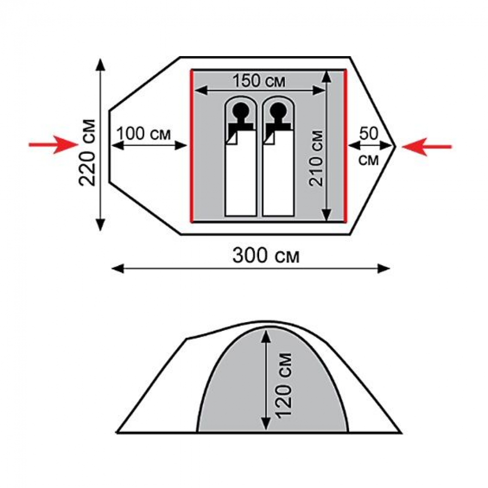 Намет Tramp Mountain 2 (V2) сірий/червоний (TRT-022)