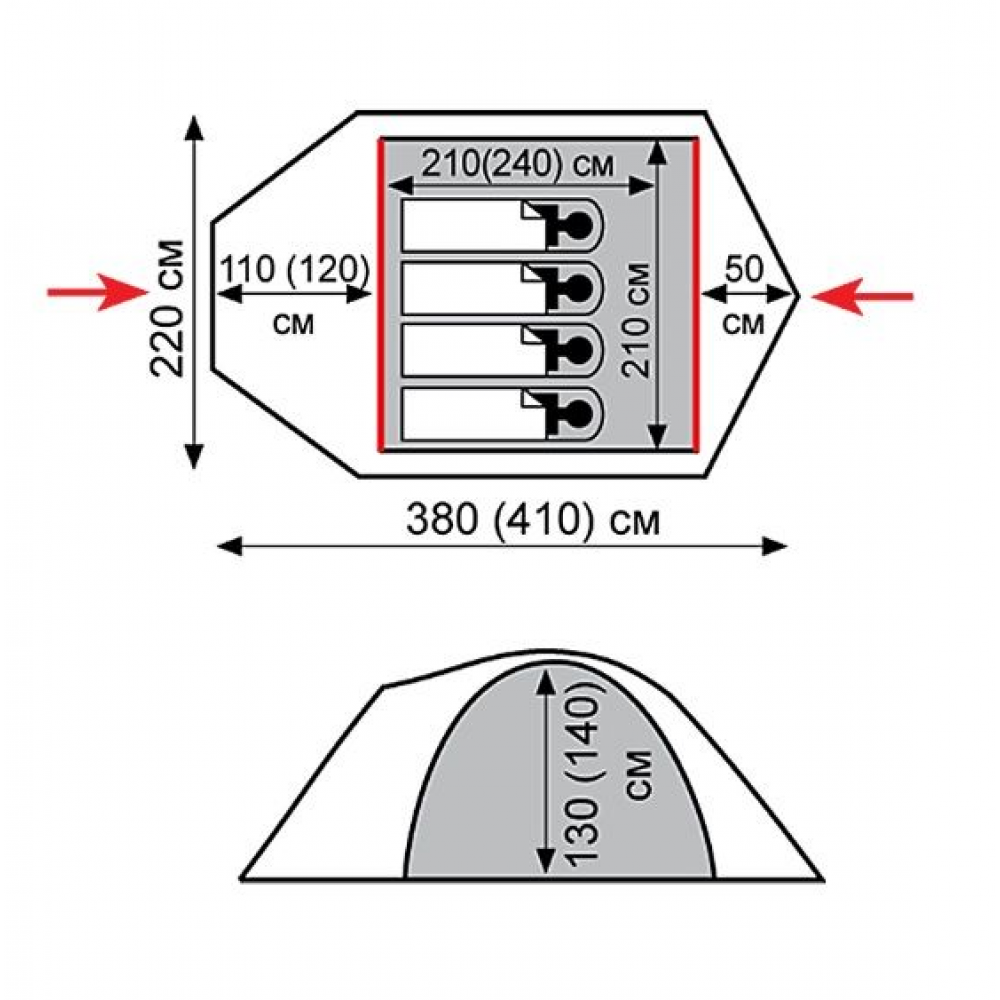 Намет Tramp Mountain 4 (V2) сірий/червоний (TRT-024)