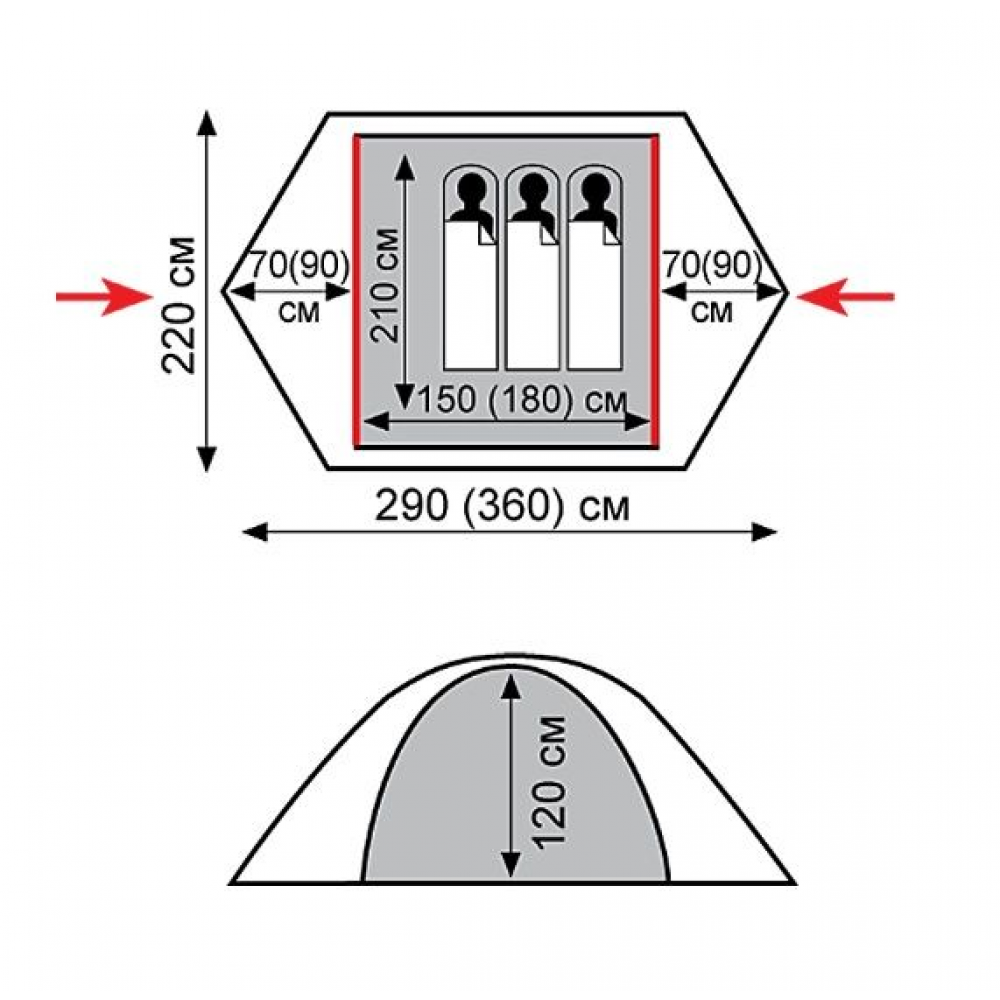 Намет Tramp Peak 3 (V2) сірий/червоний (TRT-026)